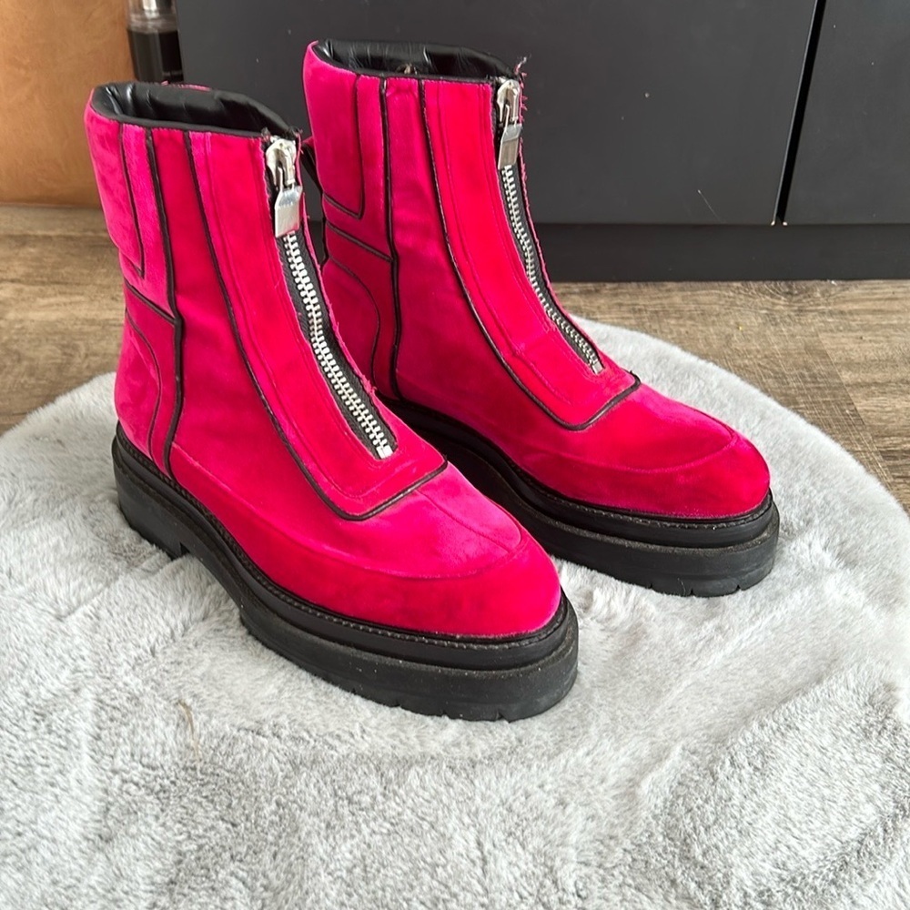 Pierre Hardy Machina Fuchsia Pink Velvet Leather Trim Platform Boots size 39